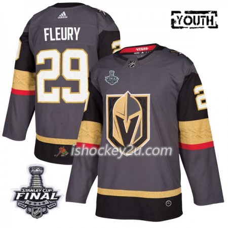 Børn NHL Vegas Golden Knights Trøje Marc-Andre Fleury 29 2018 Stanley Cup Final Patch Adidas Grå Authentic